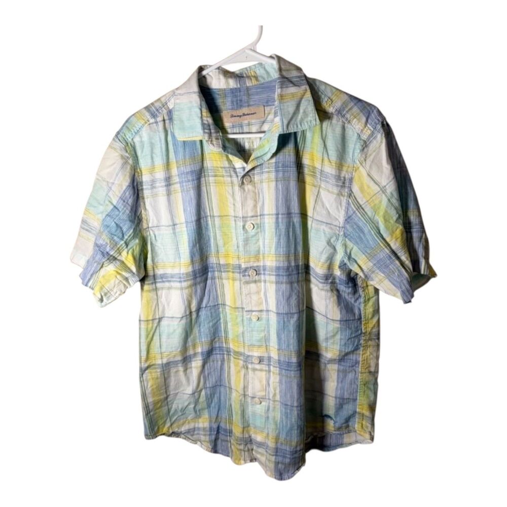 Tommy Bahama Shirt Men's Medium Plaid Button Up Short Sleeve Collared